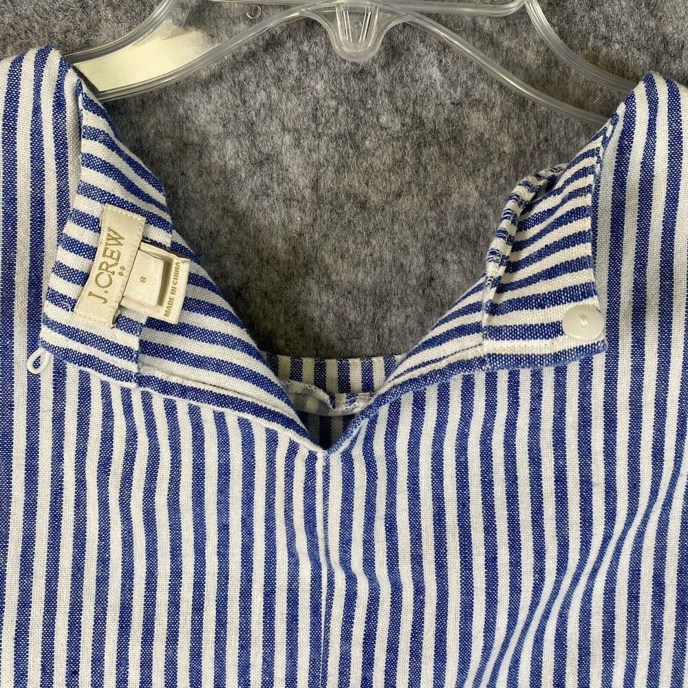 J. Crew Sleeveless Boxy Shirt Womens 8 Blue White Striped Preppy Southern - Picture 10 of 11
